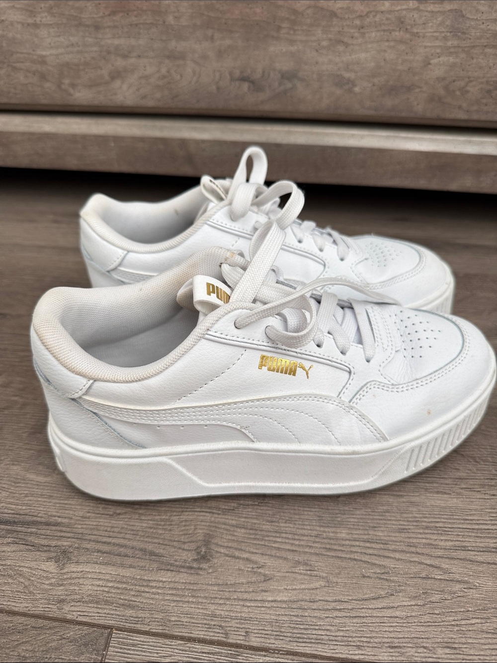 Puma White Women's Platform Sneakers with Gold Logo